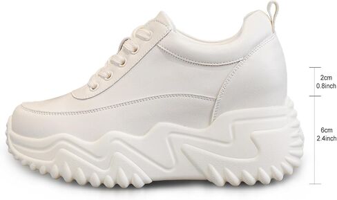AONEGOLD Platform Sneakers High Heel Wedge Sneakers for Women Fashion Leather Chunky Sneakers Casual Walking Shoes Lace up Sneakers Increasing 3.15 inch in Kuwait