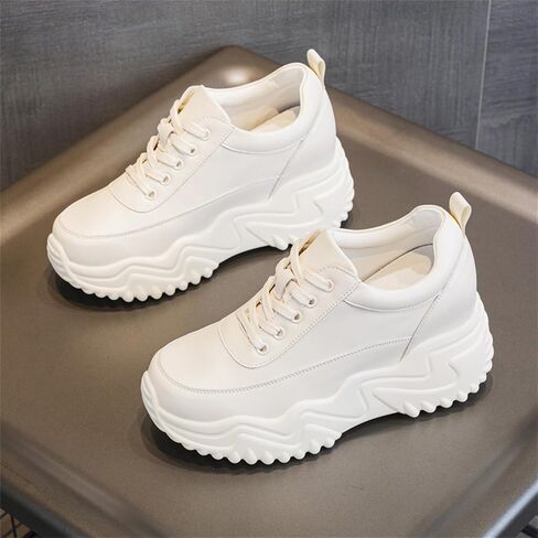 AONEGOLD Platform Sneakers High Heel Wedge Sneakers for Women Fashion Leather Chunky Sneakers Casual Walking Shoes Lace up Sneakers Increasing 3.15 inch in Kuwait