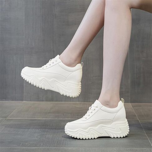 AONEGOLD Platform Sneakers High Heel Wedge Sneakers for Women Fashion Leather Chunky Sneakers Casual Walking Shoes Lace up Sneakers Increasing 3.15 inch in Kuwait