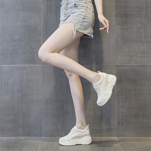 AONEGOLD Platform Sneakers High Heel Wedge Sneakers for Women Fashion Leather Chunky Sneakers Casual Walking Shoes Lace up Sneakers Increasing 3.15 inch in Kuwait