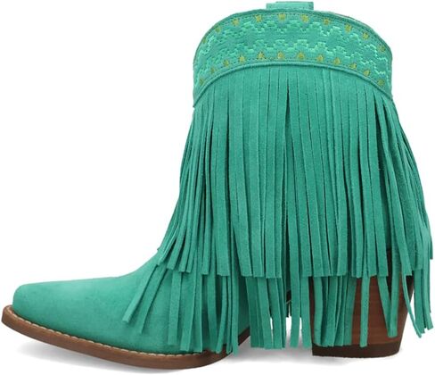 حذاء Dingo النسائي Tapadero Southwest Fringe ذو مقدمة قصيرة وكعب متوسط ​​2-3 بوصة - أخضر in Kuwait
