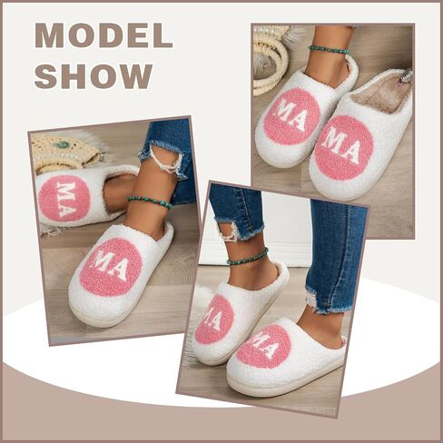 Cozy Fluffy Mama Slippers For Women Men Cute House Slippers Memory Foam Slippers Plush Bedroom Indoor Outdoor Shoes in Saudi Arabia