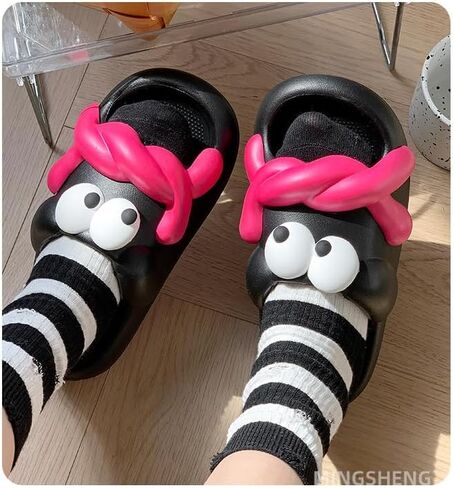 Cartoon Slippers for Women, Cute Big Eye Non-Slip Slides Sandals, Summer Funny Novelty Open Toe Beach Pool Shower Shoes Indoor & Outdoor in Saudi Arabia