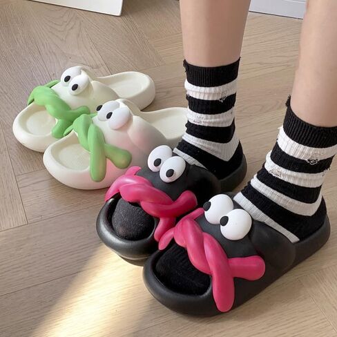 Cartoon Slippers for Women, Cute Big Eye Non-Slip Slides Sandals, Summer Funny Novelty Open Toe Beach Pool Shower Shoes Indoor & Outdoor in Saudi Arabia