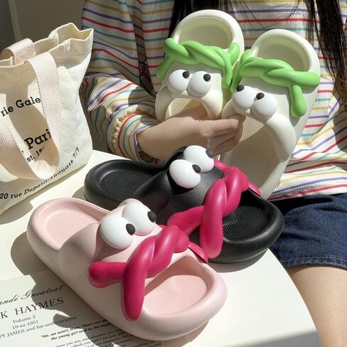 Cartoon Slippers for Women, Cute Big Eye Non-Slip Slides Sandals, Summer Funny Novelty Open Toe Beach Pool Shower Shoes Indoor & Outdoor in Saudi Arabia
