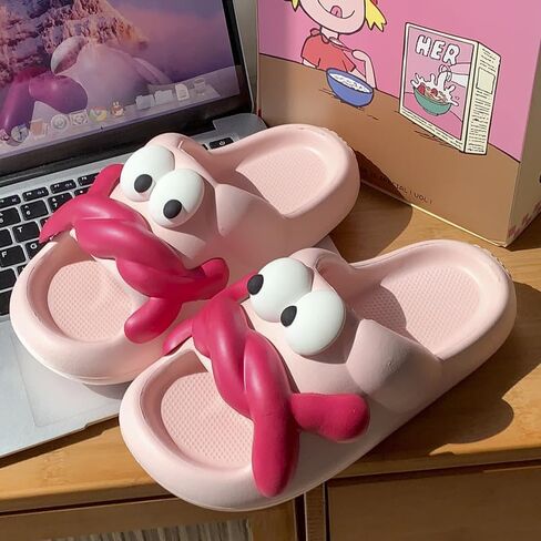 Cartoon Slippers for Women, Cute Big Eye Non-Slip Slides Sandals, Summer Funny Novelty Open Toe Beach Pool Shower Shoes Indoor & Outdoor in Saudi Arabia