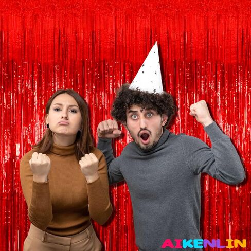 4 حزمة 3.2 قدم × 8.2 قدم خلفية ستارة من رقائق معدنية حمراء، ستائر معدنية بهرج من رقائق معدنية خلفية لكشك الصور، عيد الميلاد، الزفاف، الديسكو، العازبة، ديكور حفلات عيد الميلاد in Kuwait