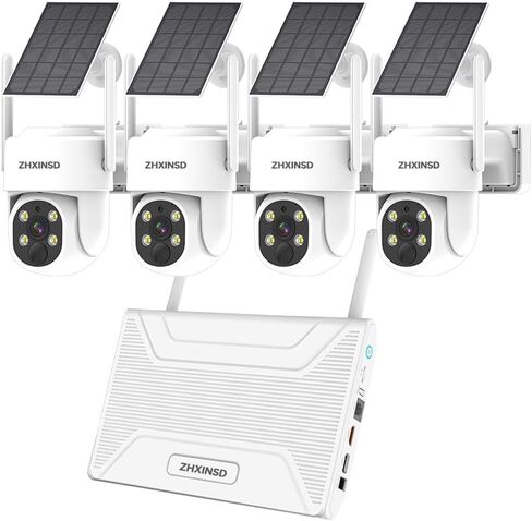PTZ Security Cameras Wireless Outdoor Solar Powered, Pan Tilt 360 View 10 CH Ultra 4MP Home Security Camera System with 4 Cameras Human Detection Two Way Audio Color Night Vision 64G Storage in Kuwait