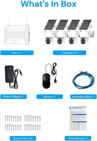 PTZ Security Cameras Wireless Outdoor Solar Powered, Pan Tilt 360 View 10 CH Ultra 4MP Home Security Camera System with 4 Cameras Human Detection Two Way Audio Color Night Vision 64G Storage in Kuwait