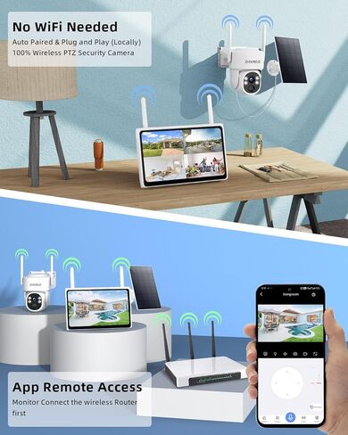 PTZ Security Cameras Wireless Outdoor Solar Powered, Pan Tilt 360 View 10 CH Ultra 4MP Home Security Camera System with 4 Cameras Human Detection Two Way Audio Color Night Vision 64G Storage in Kuwait