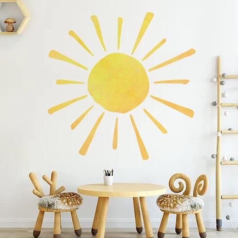 35.4" x 35.4" Watercolor Boho Sun Wall Decals Peel and Stick, PVC Sunrise Wall Stickers, Yellow Sunshine Wall Art Decor for Kids Room Playroom Nursery Bedroom (Boho Sun-3) in Saudi Arabia