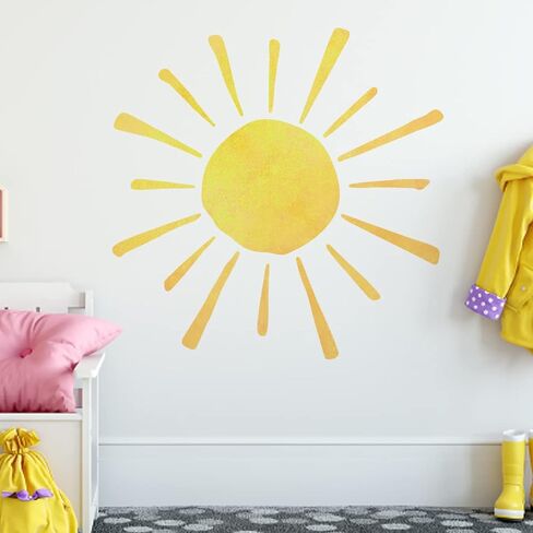 35.4" x 35.4" Watercolor Boho Sun Wall Decals Peel and Stick, PVC Sunrise Wall Stickers, Yellow Sunshine Wall Art Decor for Kids Room Playroom Nursery Bedroom (Boho Sun-3) in Saudi Arabia