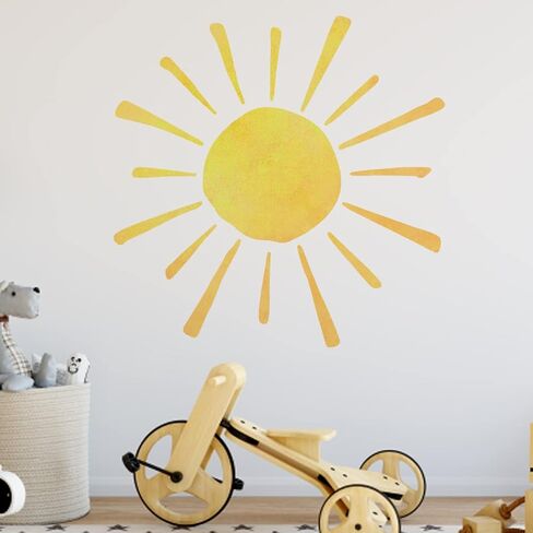 35.4" x 35.4" Watercolor Boho Sun Wall Decals Peel and Stick, PVC Sunrise Wall Stickers, Yellow Sunshine Wall Art Decor for Kids Room Playroom Nursery Bedroom (Boho Sun-3) in Saudi Arabia