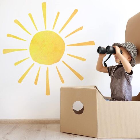 35.4" x 35.4" Watercolor Boho Sun Wall Decals Peel and Stick, PVC Sunrise Wall Stickers, Yellow Sunshine Wall Art Decor for Kids Room Playroom Nursery Bedroom (Boho Sun-3) in Saudi Arabia