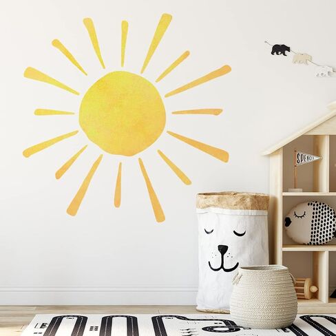 35.4" x 35.4" Watercolor Boho Sun Wall Decals Peel and Stick, PVC Sunrise Wall Stickers, Yellow Sunshine Wall Art Decor for Kids Room Playroom Nursery Bedroom (Boho Sun-3) in Saudi Arabia