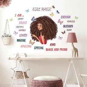 Black Girl Butterfly Inspirational Wall Stickers, sacinora Motivational Lettering Quotes Wall Decals Removable Vinyl Peel and Stick for Afro Woman Kids Baby Nursery Bedroom Kindergarten Art Decoration