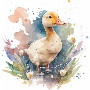 Lovely Cute Watercolor Duckling Wall Stickers Decals, Farm Animals Duck Vinyl Waterproof Peel Removable Self-Adhesive Murals for Nursery Kids Bedroom Bathroom Toilet Playroom Furniture Classroom