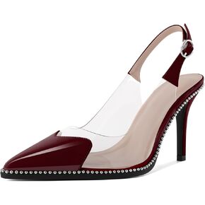 Zamikoo Women Sling Back Heels Pointed Toe Slip On Beaded Clear Transparent Heart Pattern High Heel Stilettos