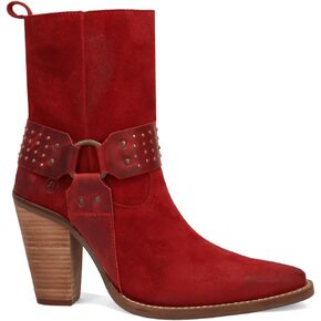 Dingo Womens Songbird Studded Snip Toe Casual Boots Ankle High Heel 3" & Up - Red