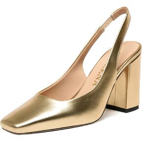 FOGEENA Womens Slingback Sexy Comfortable Square Toe Party Fashion Matte Leather Block High Heel Pumps Dress Shoes 3.5 Inch