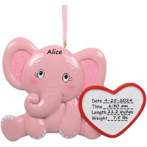 Baby Birth Announcement Christmas Ornament - Blue Elephant Baby Ornament - Birth Stats Keepsake Ornament - New Parents for Baby's First Christmas