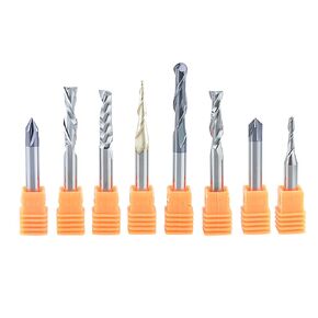 SpeTool 8Pcs Carbide CNC Router Bits Set 1/4 Inch Shank for Woodworking Detail Carving Trimming V Groove Engraving Slotting Mortise
