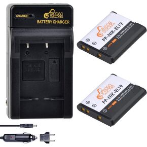بطارية Pickle Power EN-EL19 (عبوتين) وشاحن حائط لجهاز Coolpix A100 W150 S32 S100 S2800 S3200 S3300 S3500 S3600 S4100 S4200 S4300 S5200 S5300 S6500 S6600 S6800 S6900 S7000، NP-BJ1 DSC-RX0 in Kuwait