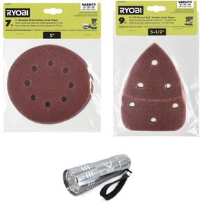 Sand Paper Bundle, 7-Piece 5 inch Random Orbit S and 9-Piece 5-1/2 inch Corner Cat Sand Paper Assortment Set with Buho Pocket Flashlight in Kuwait