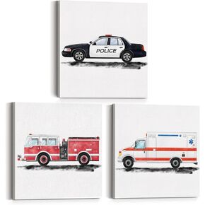 Set of 3 Tractor Nursery Farm Vehicles Art Canvas Wall Art Framed Paintings Prints Watercolor Old Farm Truck Canvas Posters Pictures Wall Decor for Home Kids Bedroom 12x12 Inch