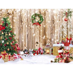 SJOLOON Wood Christmas Backdrop Snowflake Christmas Tree Photo Backdrop Xmas Background for Christmas Party Decoration Family Gathering 12590 (10x10FT)