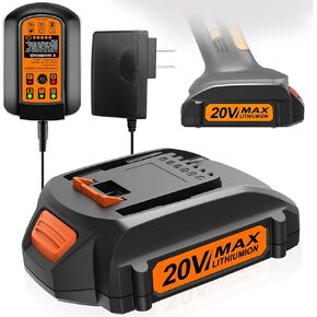 2Pcs 20V Battery Replacement and Charger Kit for Worx WA3520 WA3525 WA3575 WG151s WG155s WG251s WG255s WG540s WG545s WG890 WG891