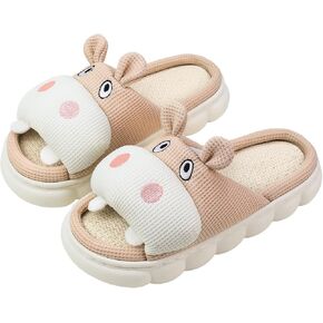 CHOOLD Cartoon Hippo Linen Slippers, Womens Four Seasons Home Linen Slippers