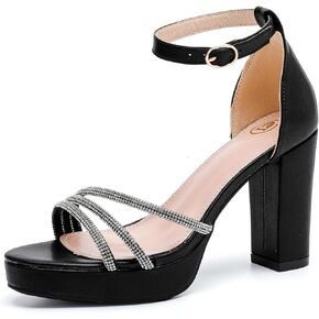 kkdom Platform Heels for Women Sparkle Rhinestone Open Toe Ankle Strap High Heels Sexy Sandals Comfort Women Dressy Summer Shoe for Party Dating Daily Work