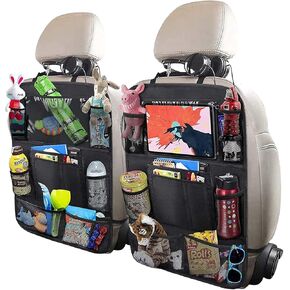 2 Pcs Car Back Seat Organizer,Back Seat Kick Protector with Touch Screen Tablet Holder,Car Organizer Backseat for Kids,Car Road Trip Essentials Front Seat