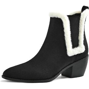 Chelsea Boots for Women Sided Elastic Furry Ankle Booties Almond Toe Cold Weather Winter Shoes