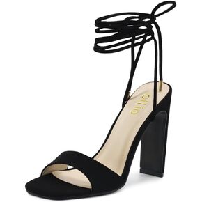 Ollio Women's Shoes Faux Nubuck or Faux Leather Strappy Tie Leg Open Toe Heeled Sandals SH175
