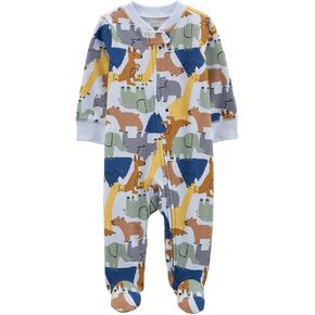 Carter's Baby Boys' 1 Piece Cotton Footed Sleepers (Newborn, Baby Animals on Blue)