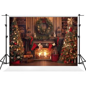 Kate 10×10ft Christmas Backdrop Photography Xmas Christmas Tree Fireplace Christmas Wreath Indoor Warm Decoration Background Props for New Year Party Photo Video