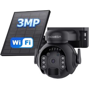 كاميرات INQMEGA الشمسية الأمنية اللاسلكية في الهواء الطلق، 2K 3MP Pan Tilt 355° View IP65 كاميرا أمان مقاومة للماء للمنزل مع كشف الحركة PIR، رؤية ليلية ملونة، محادثة ثنائية الاتجاه، Cloud/SD