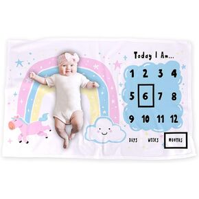 LOGOVISION Unicorn Baby Milestone Blanket, 36"x58", Unisex for Baby Boy and Girl