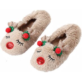Women Lovely Deer Slipper Girls Warm Plush Slipper Thermal House Slipper Adjustable Anti-Slip Floor Slippers Indoor Home Cotton Shoes Slip-on Flat Footwear Perfect for Autumn Winter