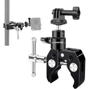 Super Clamp with Ballhead, Camera Clamp Mount with Adapter Compatible with Gopro, 1/4", 3/8" Threaded Holes, for Action Camera, Gopro, Camera Monitor, LED Light