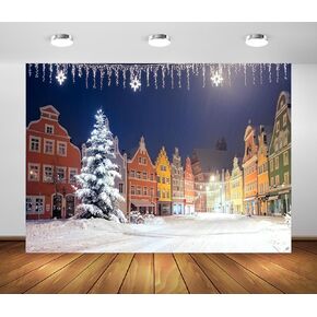 BELECO 7x5ft Fabric German Christmas Winter Backdrop Christmas Night in German Town by Munich Snow Scene Background Christmas Market Germany Theme Party Decorations Xmas Holiday Photo Studio Props