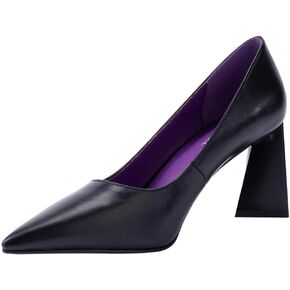 Women's Kitten Chunky Medium Heel Slip-On Pointed Toe Pumps Shoes Party Wedding Office Black