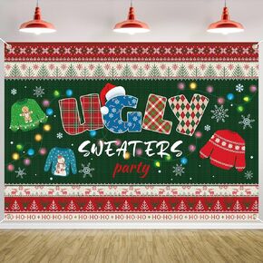 7 x 5 ft Tacky Ugly Christmas Sweater Party Backdrop Large Fabric Ugly Christmas Sweater Backdrop Xmas Ugly Sweater Photography Background Winter Holiday Photo Booth Party Decoration