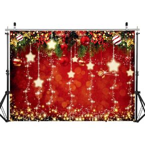 7X5FT Red Christmas Backdrop Sparkling Stars Photography Christmas Backdrops Twinkling Stars Children Pictures Christmas Backdrop New Year Party Decoration Background DH-804