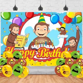 George of Curious Birthday Party Backdrop,George of Curious Birthday Party Decoration, George of Curious Birthday Banner Shoot Photo Backgrounds Props for Boys and Girls Party 5x3ft