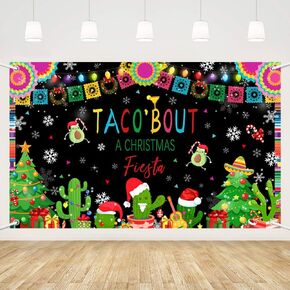 MEHOFOND Mexican Christmas Banner, Taco' Bout Christmas Fiesta Party Backdrop, Feliz Navidad Christmas Photography Background Mexican Xmas Holiday Festival Photo Studio Props 5.9x3.6ft