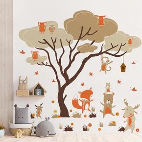 Giant Tree Wall Decals DIY Safari Animals Wall Stickers Large Lion Elephant Jungle Animals Mural Art Decor for Nursery Classroom Bedroom Living Room Wall Background