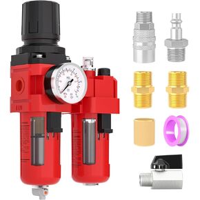 Air Compressor Moisture Filter, AW5000-10M Manual Drain Air Line Filter, 1" NPT Inlet with 150 PSI Gauge for Air Tools and Spray Paint Gun